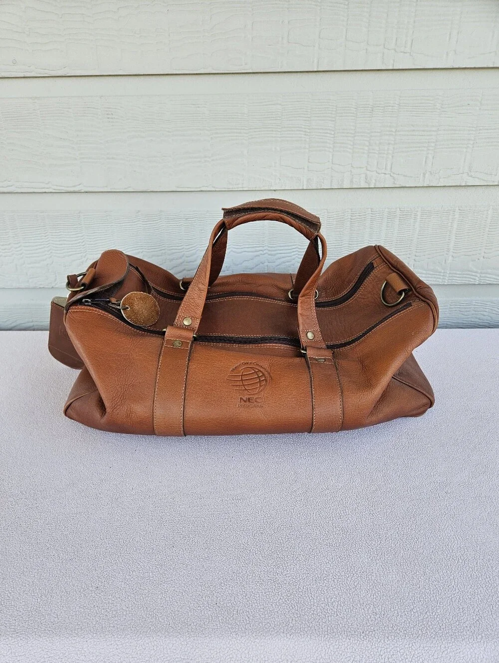 TICA Brown Leather Duffel Bag Travel Weekender NEC International World Golf